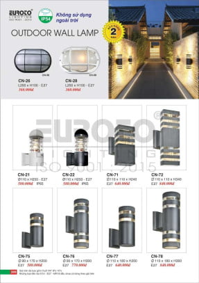 Đèn vách Euroto CN-26, CN-28, CN-21, CN-22, CN-71, CN-72, CN-75, CN-76, CN-77, CN-78