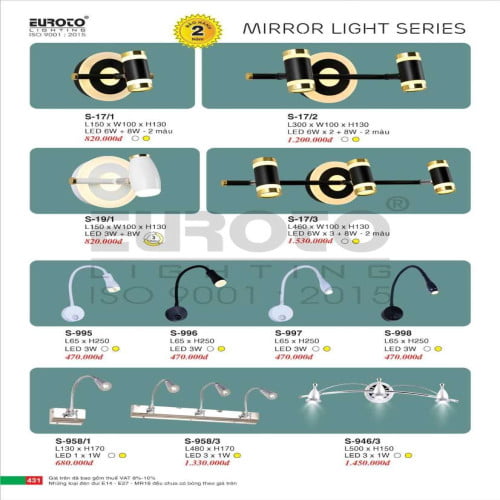 Đèn soi gương Euroto S-17/1, S-17/2, S-17/3, S-19/1, S-995, S-996, S-997, S-998, S-958/1, S-958/3, S-946/3