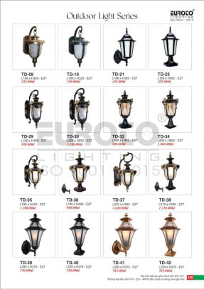 Đèn trụ Euroto TD-09, TD-10, TD-21, TD-22, TD-29, TD-30, TD-33, TD-34, TD-35, TD-36, TD-37, TD-38, TD-39, TD-40, TD-41, TD-42