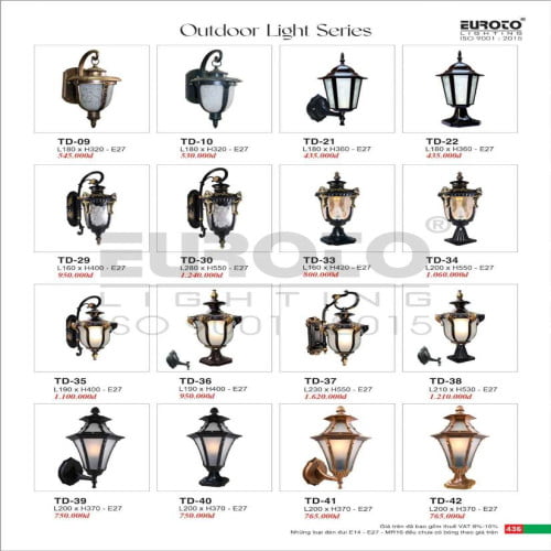 Đèn trụ Euroto TD-09, TD-10, TD-21, TD-22, TD-29, TD-30, TD-33, TD-34, TD-35, TD-36, TD-37, TD-38, TD-39, TD-40, TD-41, TD-42