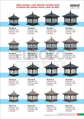 Đèn trụ Euroto TD-408 A, TD-408 B, TD-408 C, TD-408 E, TD-409 A, TD-409 B, TD-409 C, TD-409 E, TD-410 A, TD-410 B, TD-410 C, TD-410 E, TD-411 A, TD-411 B, TD-411 C, TD-411 E