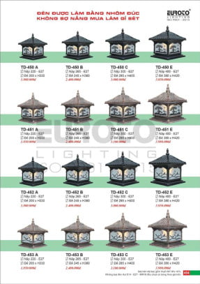 Đèn trụ Euroto TD-450 A, TD-450 B, TD-450 C, TD-450 E, TD-451 A, TD-451 B, TD-451 C, TD-451 E, TD-452 A, TD-452 B, TD-452 C, TD-452 E, TD-453 A, TD-453 B, TD-453 C, TD-453 E