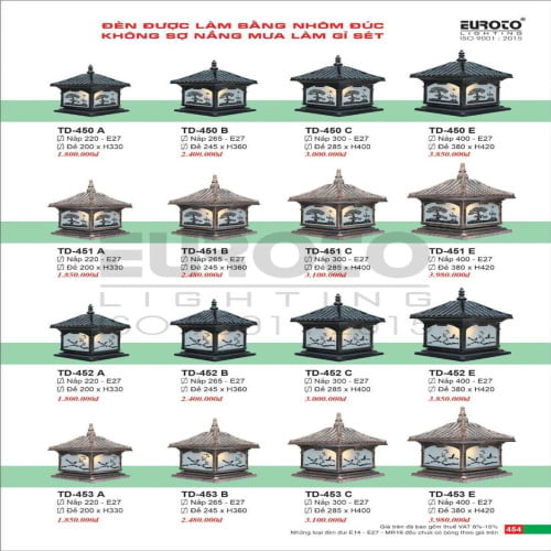 Đèn trụ Euroto TD-450 A, TD-450 B, TD-450 C, TD-450 E, TD-451 A, TD-451 B, TD-451 C, TD-451 E, TD-452 A, TD-452 B, TD-452 C, TD-452 E, TD-453 A, TD-453 B, TD-453 C, TD-453 E