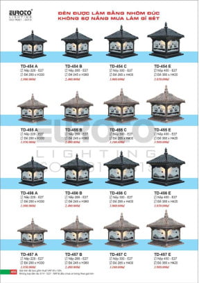 Đèn trụ Euroto TD-454 A, TD-454 B, TD-454 C, TD-454 E, TD-455 A, TD-455 B, TD-455 C, TD-455 E, TD-456 A, TD-456 B, TD-456 C, TD-456 E, TD-457 A, TD-457 B, TD-457 C, TD-457 E