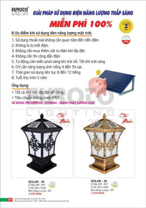 Đèn trụ năng lượng mặt trời Euroto Solar 35, Solar 36