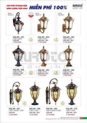 Đèn trụ năng lượng mặt trời Euroto Solar 301, Solar 302, Solar 303, Solar 304, Solar 305, Solar 306, Solar 307, Solar 308, Solar 309, Solar 310
