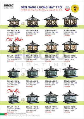 Đèn trụ năng lượng mặt trời Euroto Solar 436 A, 436 B, 436 C, 436 E, 437 A, 437 B, 437 C, 437 E, 406 A, 406 B, 406 C, 406 E, 407 A, 407 B, 407 C, 407 E