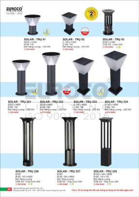 Đèn trụ năng lượng mặt trời Euroto Solar Trụ 81, Solar Trụ 82, Solar Trụ 83, Solar Trụ 221, Solar Trụ 222, Solar Trụ 223, Solar Trụ 224, Solar Trụ 226, Solar Trụ 227, Solar Trụ 228