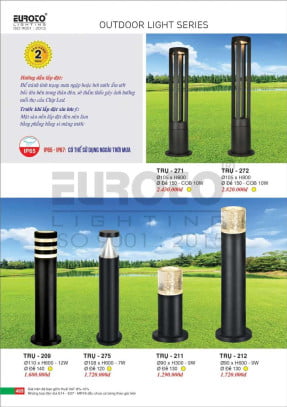 Đèn trụ Euroto Trụ 271, Trụ 272, Trụ 209, Trụ 275, Trụ 211, Trụ 212