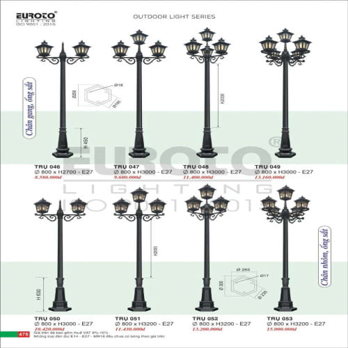 Đèn trụ Euroto Trụ 046, Trụ 047, Trụ 048, Trụ 049, Trụ 050, Trụ 051, Trụ 052, Trụ 053