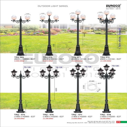 Đèn trụ Euroto Trụ 069, Trụ 070, Trụ 071, Trụ 072, Trụ 075, Trụ 076, Trụ 077, Trụ 078