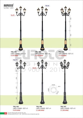Đèn trụ Euroto Trụ 305, Trụ 306, Trụ 307, Trụ 308, Trụ 309, Trụ 310