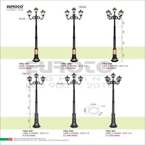 Đèn trụ Euroto Trụ 305, Trụ 306, Trụ 307, Trụ 308, Trụ 309, Trụ 310