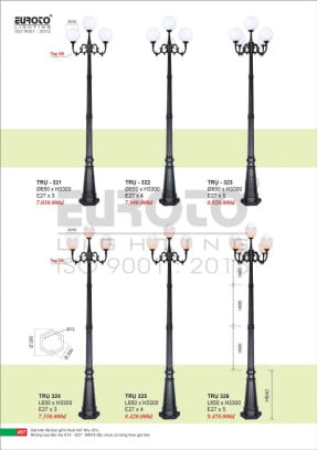 Đèn trụ Euroto Trụ 321, Trụ 322, Trụ 323, Trụ 324, Trụ 325, Trụ 326