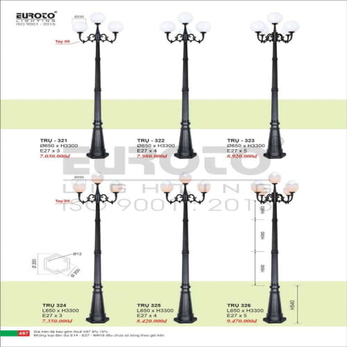 Đèn trụ Euroto Trụ 321, Trụ 322, Trụ 323, Trụ 324, Trụ 325, Trụ 326