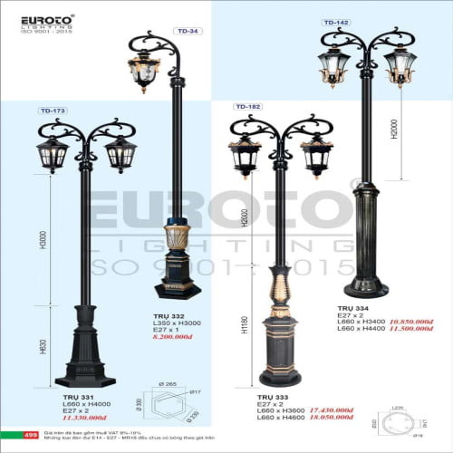 Đèn trụ Euroto Trụ 331, Trụ 332, Trụ 333, Trụ 334