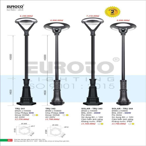 Đèn trụ Euroto Trụ 341, Trụ 342, Trụ 343, Trụ 344