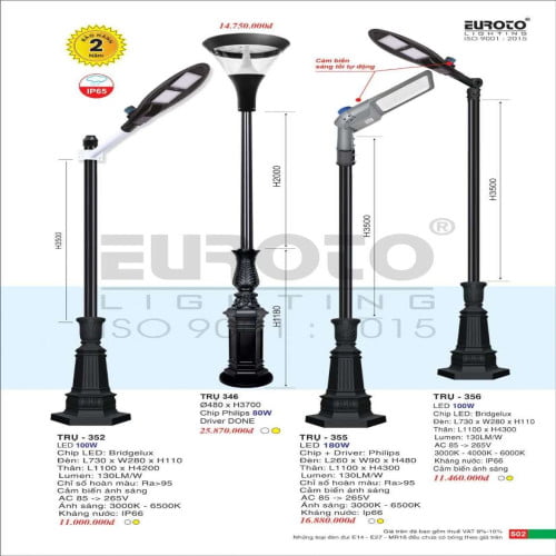 Đèn trụ Euroto Trụ 352, Trụ 346, Trụ 355, Trụ 356
