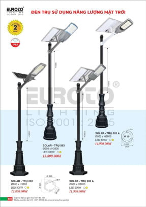 Đèn trụ năng lượng mặt trời Euroto Solar Trụ 092, Trụ 092 A, Trụ 093, Trụ 093 A