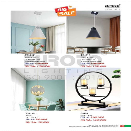 Đèn thả Euroto TE-217, TE-218, T-6150/1, B-095