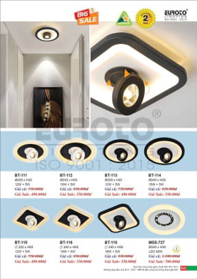 Đèn mâm áp trần Euroto BT-111, BT-112, BT-113, BT-114, BT-115, BT-116, BT-118, MSS-727