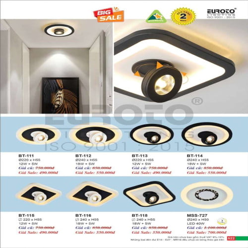 Đèn mâm áp trần Euroto BT-111, BT-112, BT-113, BT-114, BT-115, BT-116, BT-118, MSS-727