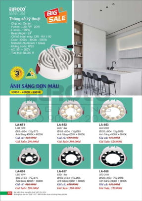 Đèn led âm trần Euroto LA-651, LA-652, LA-653, LA-656, LA-657, LA-658