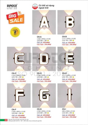 Đèn vách Euroto CN-A, CN-B, CN-C, CN-D, CN-E, CN-F, CN-G, CN-I