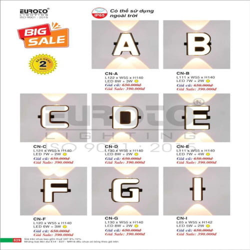 Đèn vách Euroto CN-A, CN-B, CN-C, CN-D, CN-E, CN-F, CN-G, CN-I
