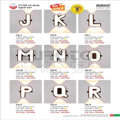 Đèn vách Euroto CN-J, CN-K, CN-L, CN-M, CN-N, CN-O, CN-P, CN-Q, CN-R