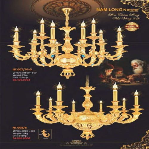 Đèn chùm đồng Nam Long Netviet NC 007/10+5, NC 008/8
