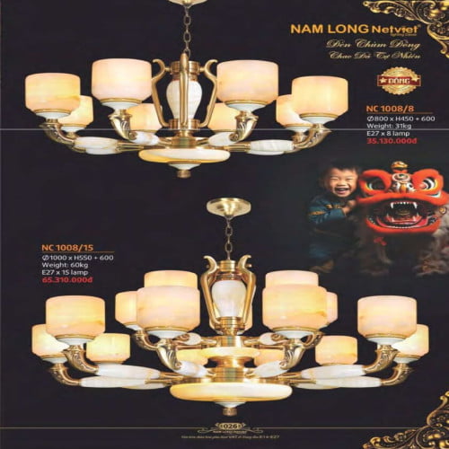 Đèn chùm đồng Nam Long Netviet NC 1008/8, NC 1008/15