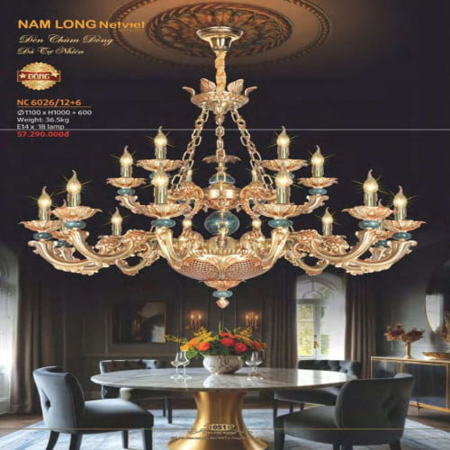 Đèn chùm đồng Nam Long Netviet NC 6026/12+6