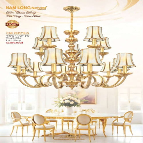 Đèn chùm đồng Nam Long Netviet NC 9531/10+5