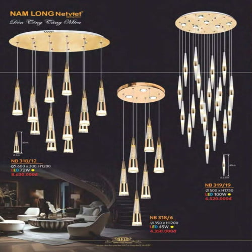 Đèn chùm Nam Long Netviet NB 318/12, NB 318/6, NB 319/9