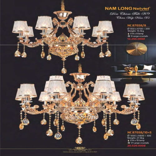 Đèn chùm Nam Long Netviet NC 87058/8, NC 87058/10+5