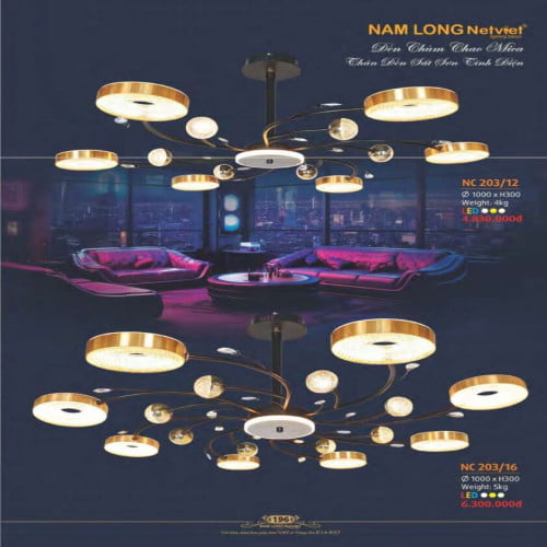 Đèn chùm Nam Long Netviet NC 203/12, NC 203/16