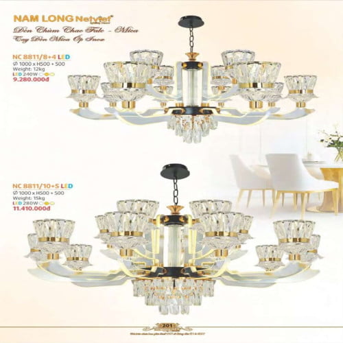 Đèn chùm Nam Long Netviet NC 8811/8+4, NC 8811/10+5