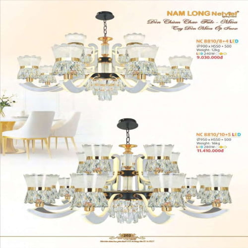 Đèn chùm Nam Long Netviet NC 8810/8+4, NC 8810/10+5