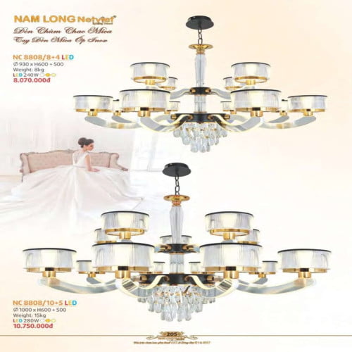 Đèn chùm Nam Long Netviet NC 8808/8+4, NC 8808/10+5