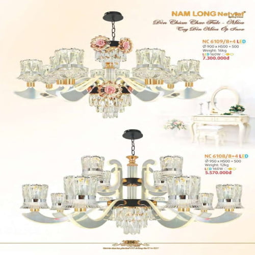 Đèn chùm Nam Long Netviet NC 6108/8+4, NC 6109/8+4
