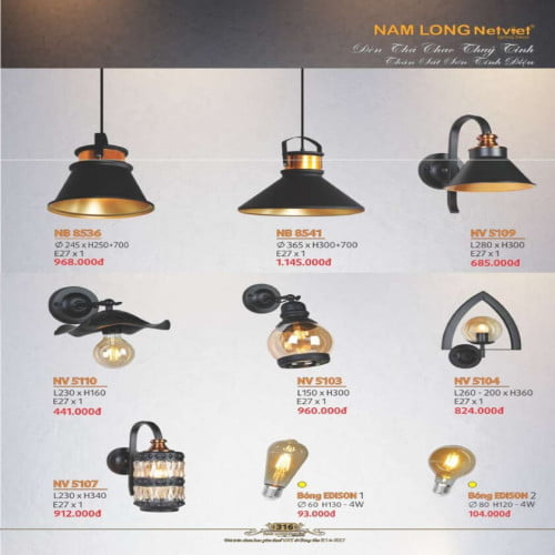 Đèn thả Nam Long Netviet NB 8536, NB 8541, NV 5109, NV 5110, NV 5103, NV 5104, NV 5107