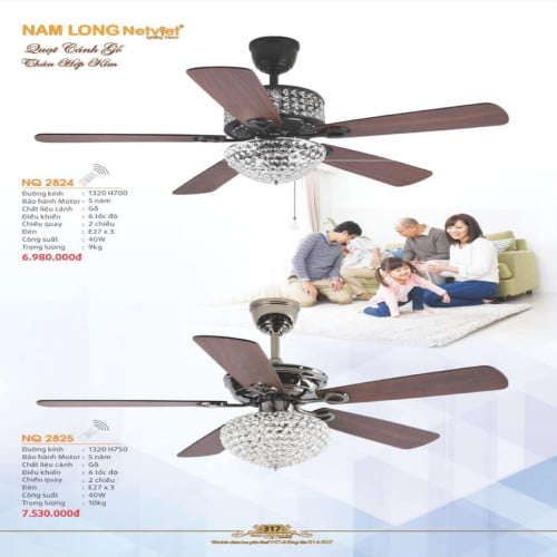 Quạt trần Nam Long Netviet NQ 2824, NQ 2825