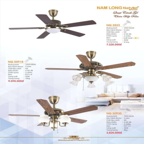 Quạt trần Nam Long Netviet NQ 2823, NQ 50918, NQ 50930