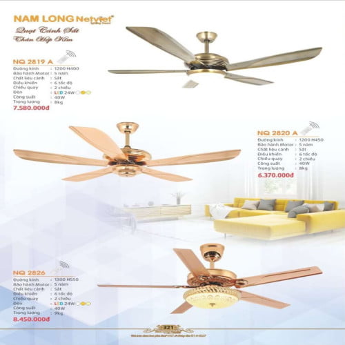 Quạt trần Nam Long Netviet NQ 2819A, NQ 2820A, NQ 2826