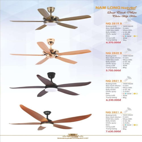 Quạt trần Nam Long Netviet NQ 2819B, NQ 2820B, NQ 2821B, NQ 2821A