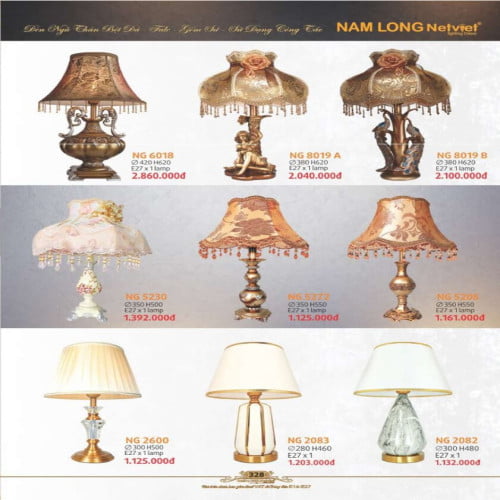Đèn ngủ Nam Long Netviet NG 6018, NG 8019A, NG 8019B, NG 5230, NG 5272, NG 5205, NG 2600, NG 2083, NG 2082