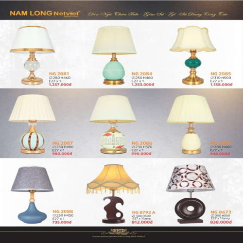 Đèn ngủ Nam Long Netviet NG 2081, NG 2084, NG 2085, NG 2087, NG 2086, NG 2089, NG 2088, NG 8792A, NG 8673