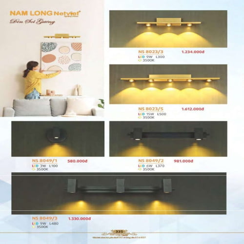 Đèn soi tranh Nam Long Netviet NS 8023/3, NS 8023/5, NS 8049/1, NS 8049/2, NS 8049/3