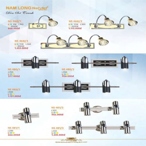 Đèn soi tranh Nam Long Netviet NS 468/1, NS 468/2, NS 468/3, NS 480/1, NS 480/2, NS 480/3, NS 481/1, NS 481/2, NS 481/3